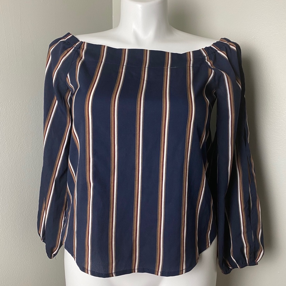 Ganji LA Navy Striped Off Shoulder Blouse